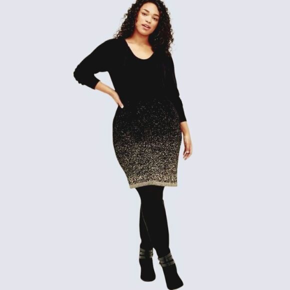 Torrid Plus Size Lurex Black Metalic Gold Hooded Kangaroo Pockets Mini dress 3X - Picture 2 of 16